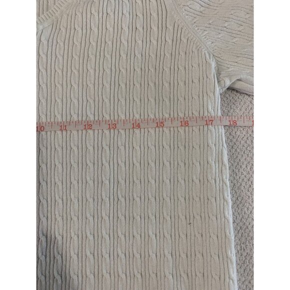 Karen Scott Cable Knit Sweater White V-neck Preppy - Picture 6 of 7